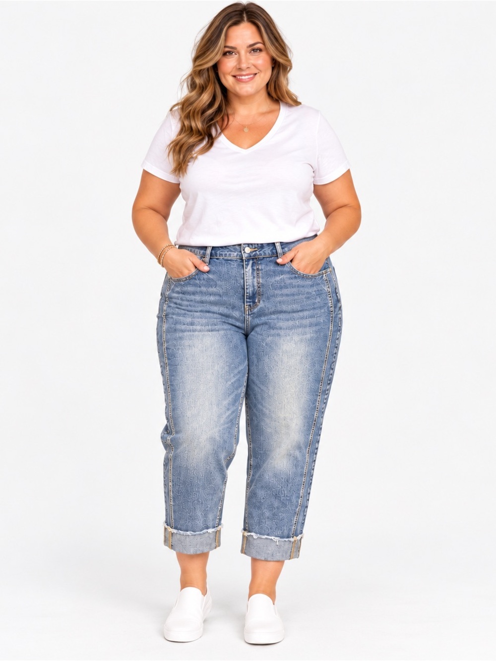 Flamingals Women’s 3XL Cuffed Cropped Boyfriend Jeans Light Wash NWT